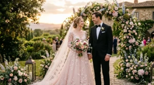 pink dress bride
